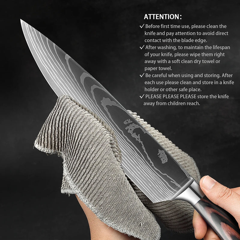 XITUO Chef knife 1-10Pcs Kitchen Knives Set Laser Damascus Pattern Ultra-Sharp Santoku Knife Cleaver Slicing Utility Fruit Knife