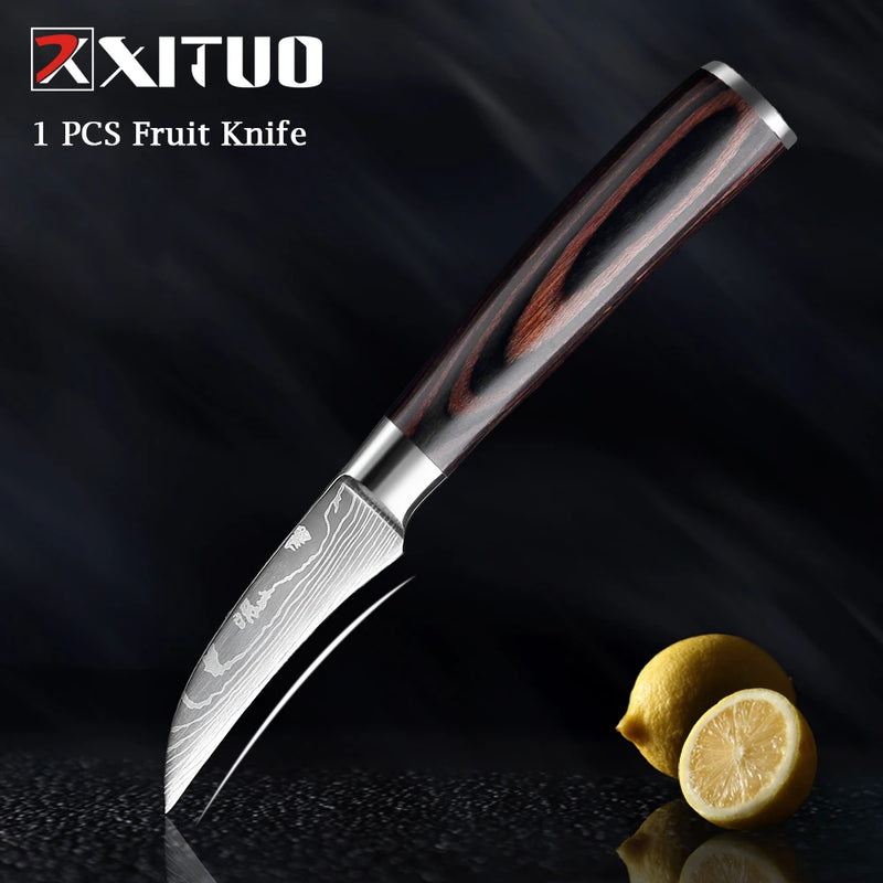 XITUO Chef knife 1-10Pcs Kitchen Knives Set Laser Damascus Pattern Ultra-Sharp Santoku Knife Cleaver Slicing Utility Fruit Knife