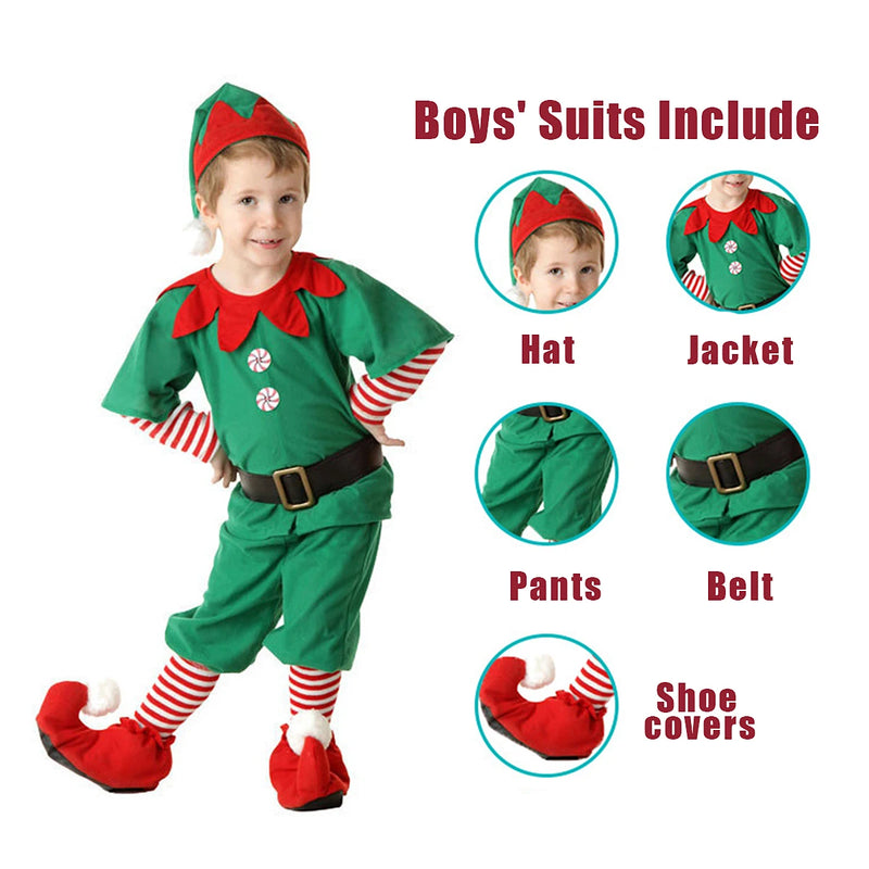 Christmas Santa Claus Costume Green Elf Cosplay Family Carnival Party New Year Fancy Dress Clothes Set For Men Women Girls Boys