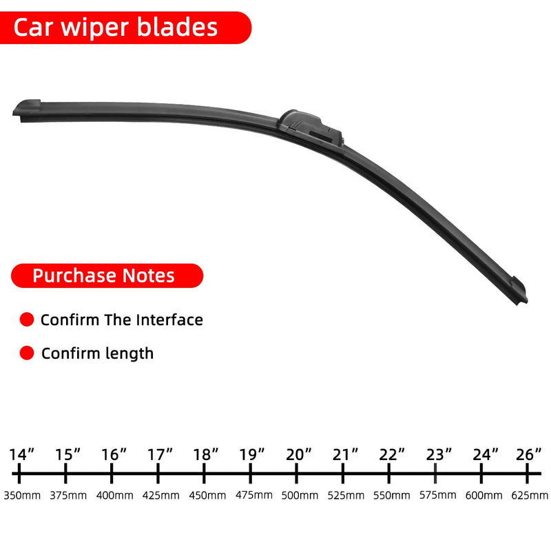 Car Windshield Wiper Blades U-type Universal Soft Rubber Frameless Bracketless Car Wipers 14" 16" 18" 19" 20" 21" 22" 24" 26"