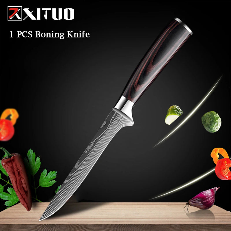 XITUO Chef knife 1-10Pcs Kitchen Knives Set Laser Damascus Pattern Ultra-Sharp Santoku Knife Cleaver Slicing Utility Fruit Knife